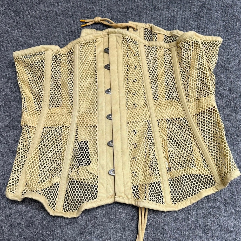Corsets Island Corset Womens Size 3XL Tan Mesh Lace Up Back Fishnet Structured